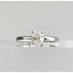 Minimalist Oval Cut Solitaire CZ  925 Sterling Silver Vintage Ring - sz 9.25